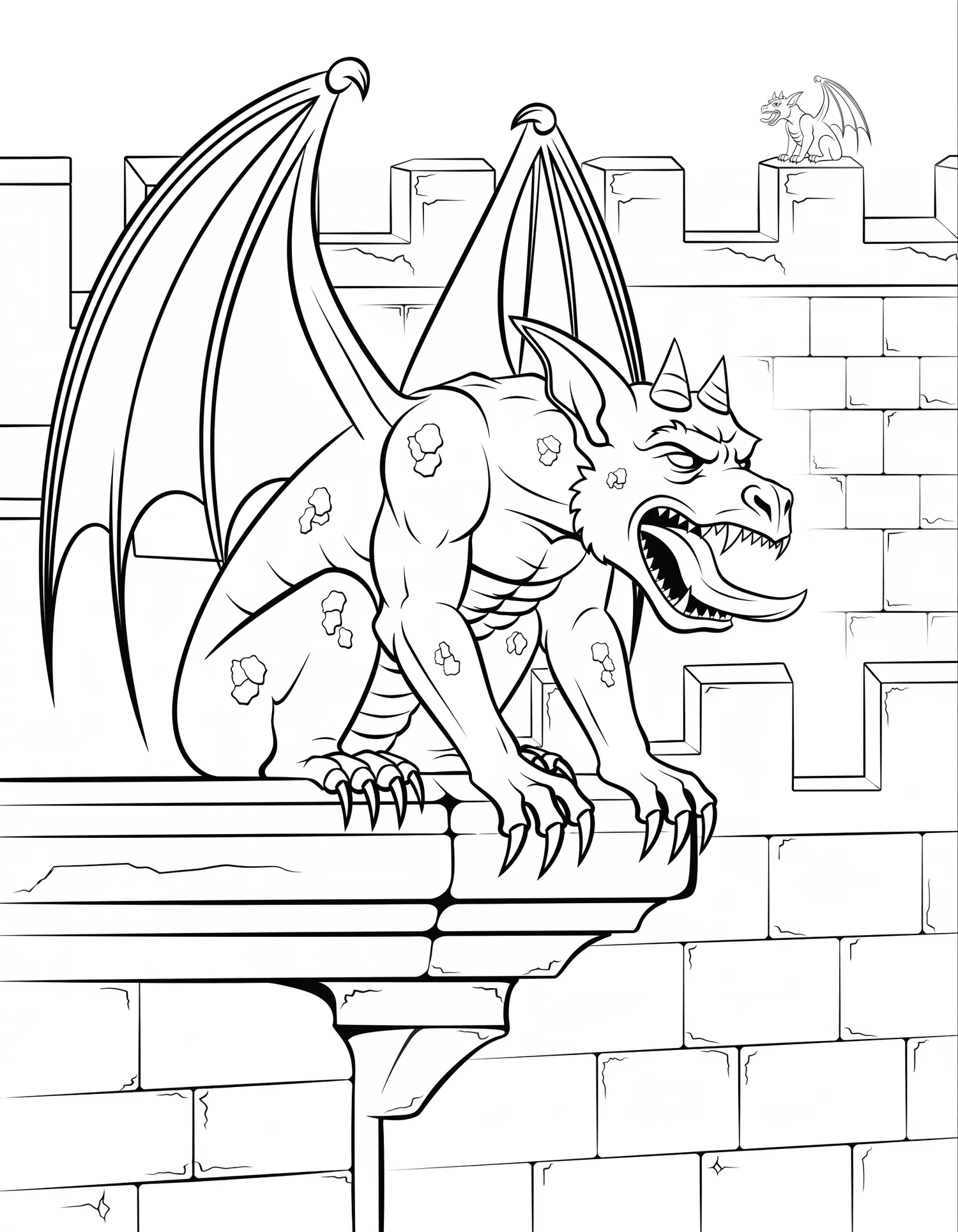 Gargouille sur Parapet — Coloriage architecture à imprimer gratuitement